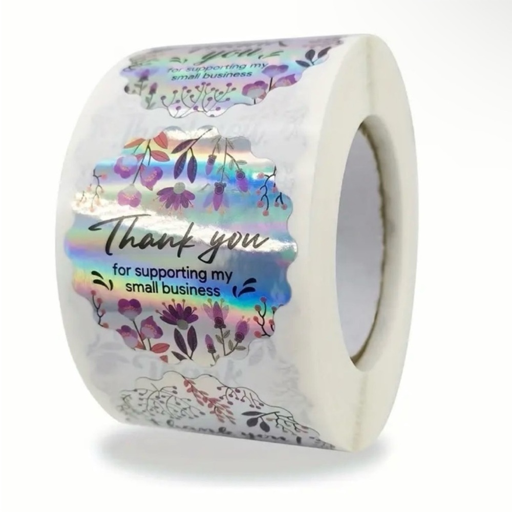 NWT 500 Thank You Stickers Floral Silver & Purple